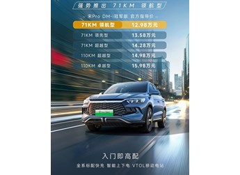 比亞迪宋Pro DM-i冠軍版新增入門版車型上市 售價(jià)12.98萬 封面圖